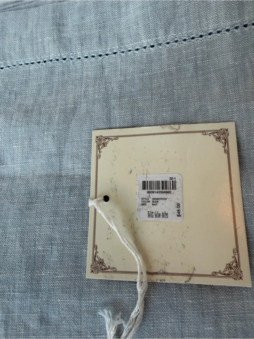Noble Excellence Hemstitch Linen Placemats - Chambray/Light Blue- Set of 4